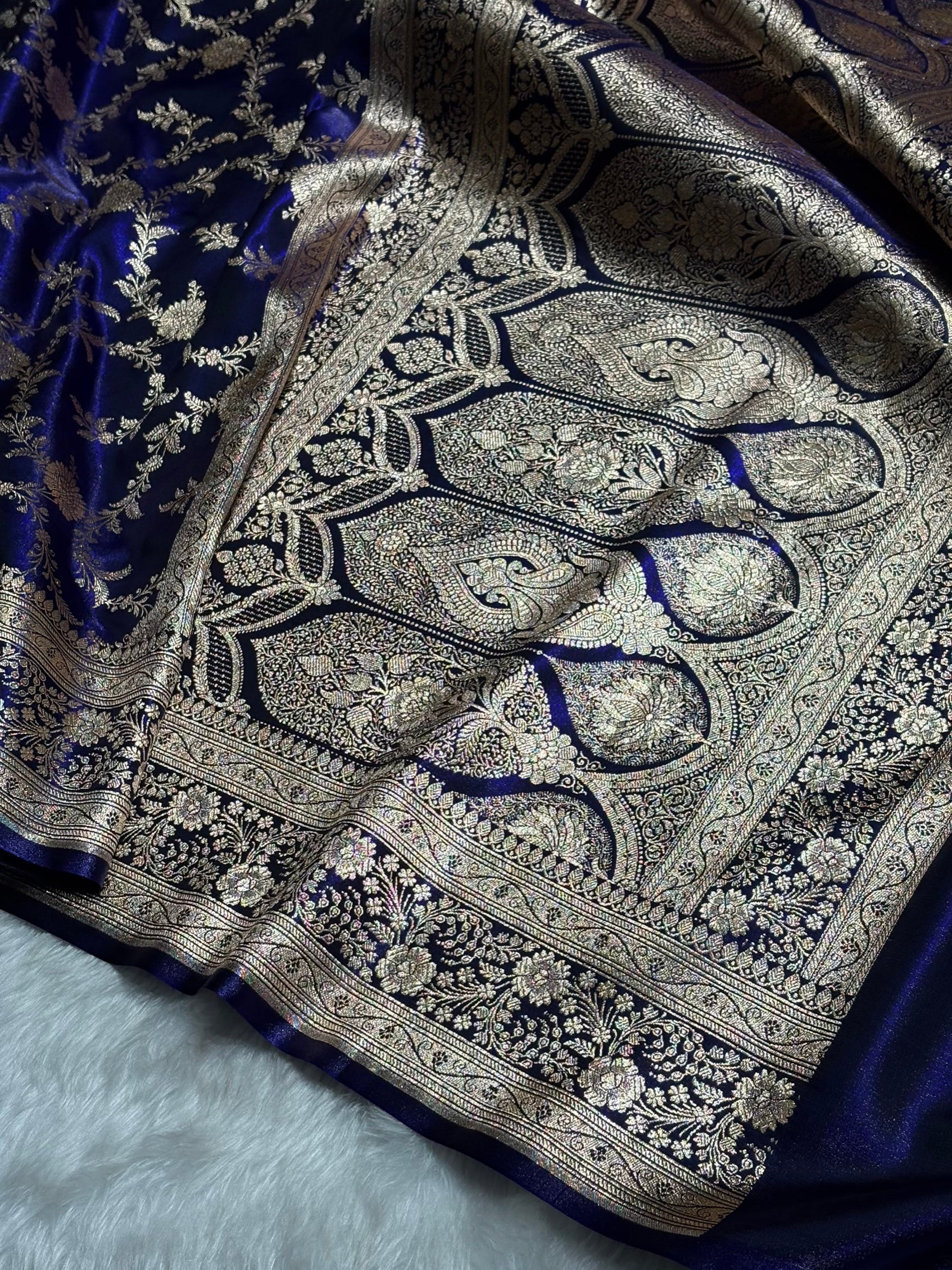 Satin Silk Banarasi Jaal in Dark Royal Blue Shades SS14