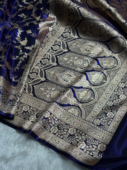 Satin Silk Banarasi Jaal in Dark Royal Blue Shades SS14