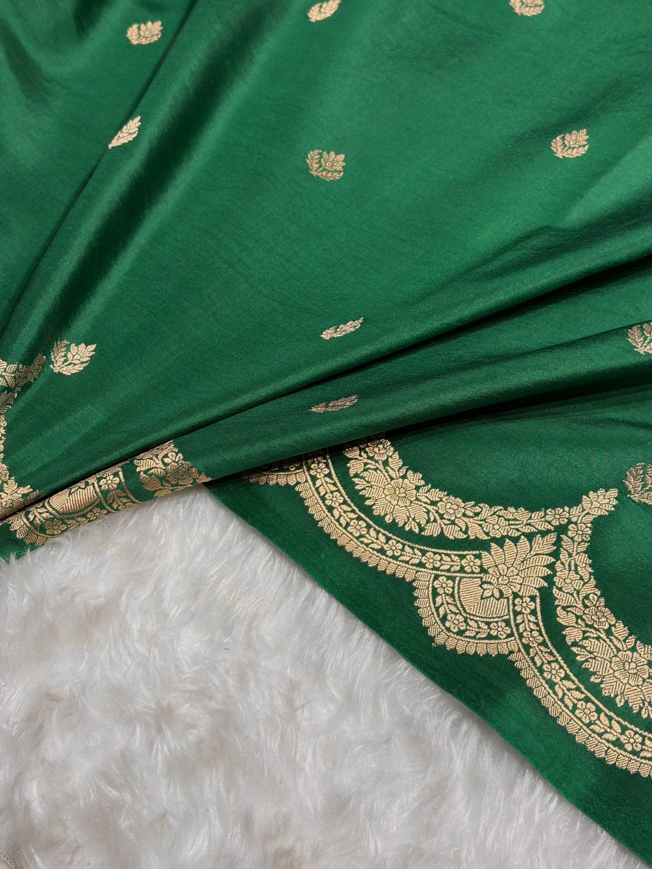 Bottle Green Shades Boota Handwoven Pure Katan Raw Mango Silk RM-19