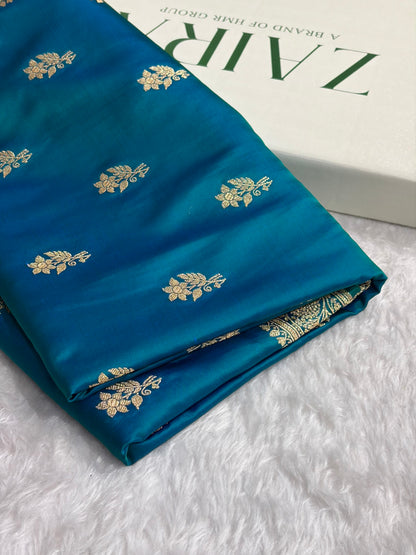 Peacock Shades Banarasi Boota Pattern Floral Mashru Silk Saree MSM-108