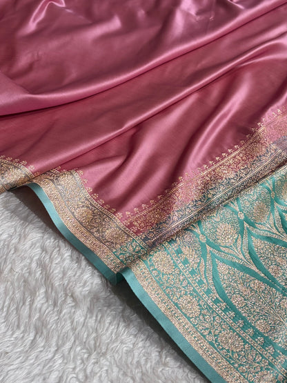 Banarasi Satin Katan Saree in Contrast Mauve & Sea Green Shades SK131