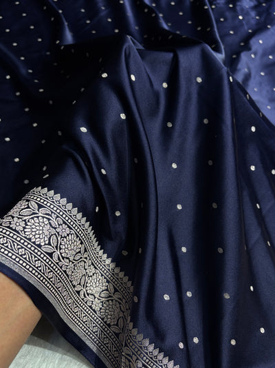 Dark Navy Blue Shades Booti Mashru Silk Saree MCS65