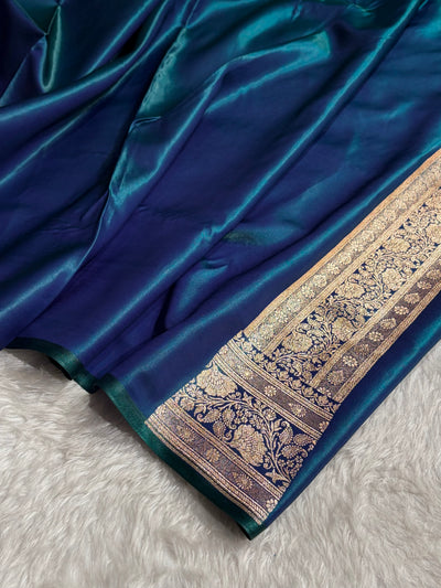 Peacock Shades Jaal Pattern Banarasi Satin Silk Saree SS49