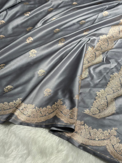 Gray Shades Scallop Booti Mashru Silk Saree MCS27