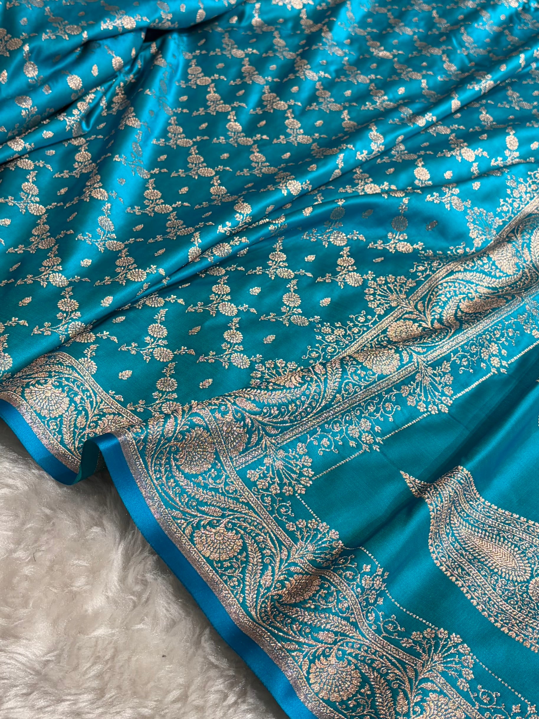 Banarasi Satin Katan Saree Jaal Pattern In Sky Blue Shades SK133