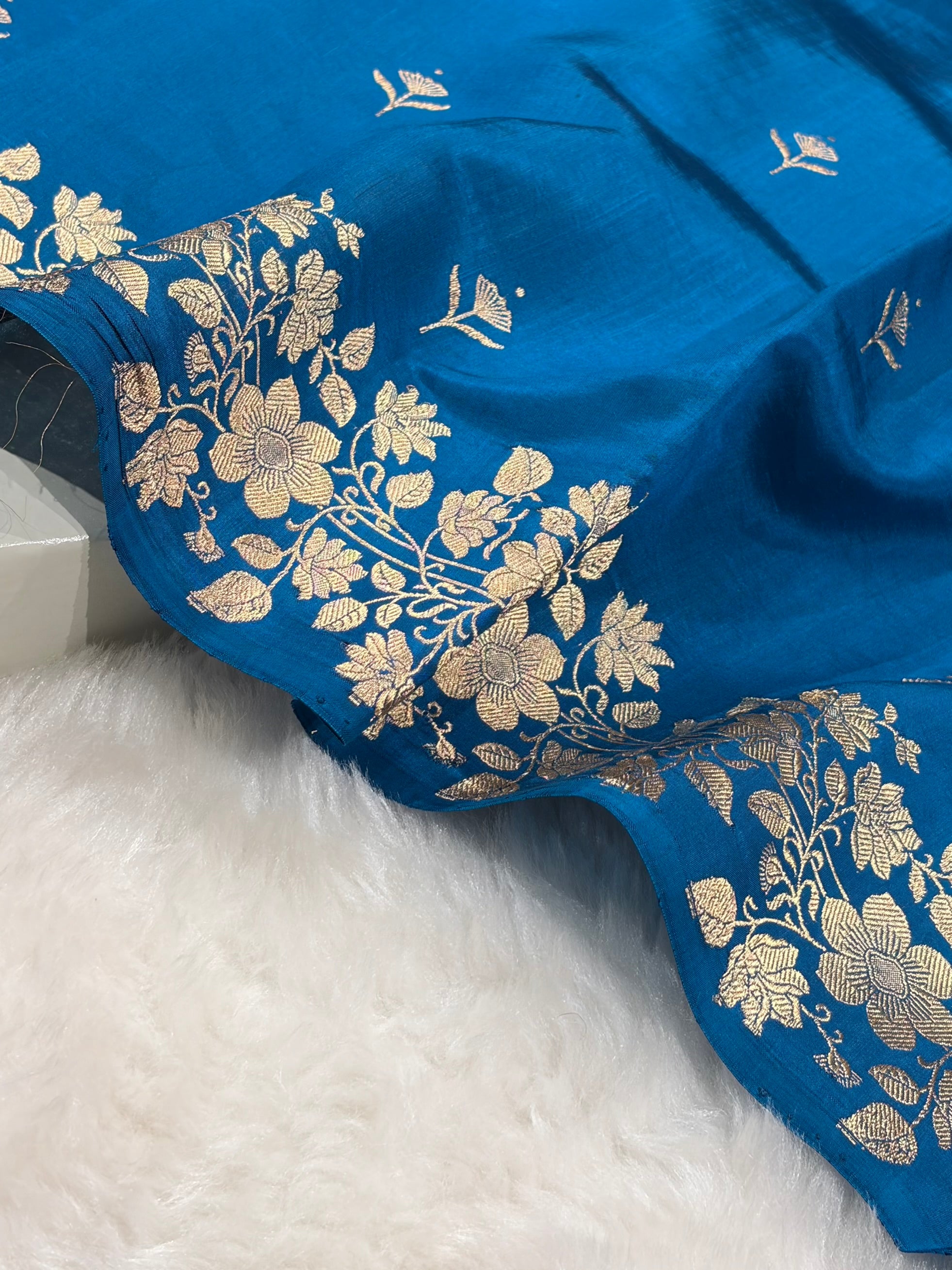 Banarasi German Blue Shades Boota Handwoven Pure Paper Silk RM-80