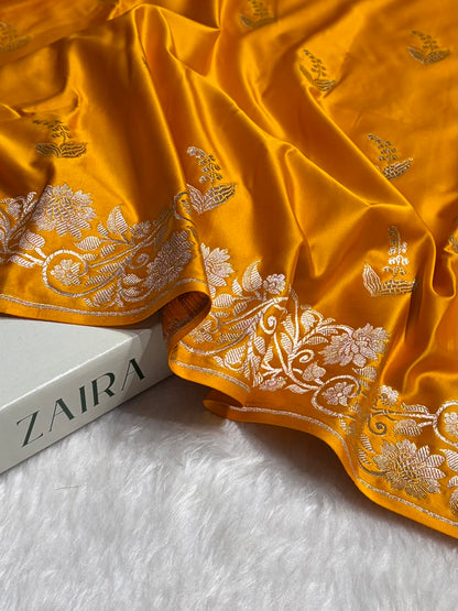 Mustard Boota With Floral Border Mashru Silk Saree MSM-90