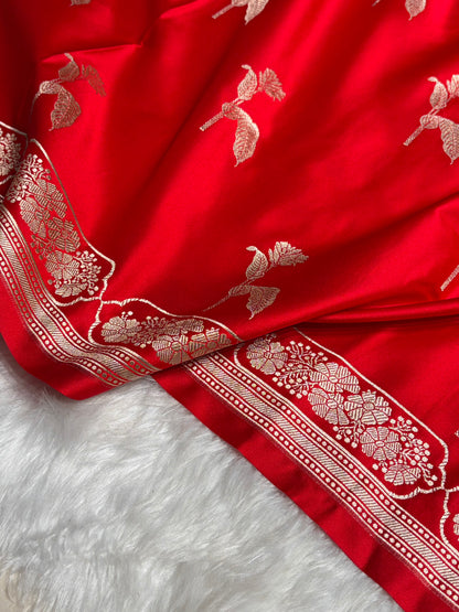 Red Boota With Floral Border Mashru Silk Saree MSM-93
