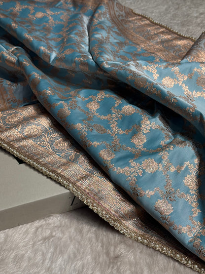 Banarasi Satin Katan Silk Saree In Sky Blue Shades with gotta Patti