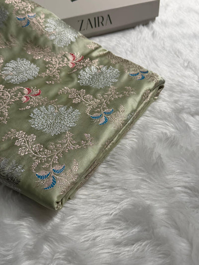 Banarasi Floral Minakari Jaal Pattern in Ivory Shades Floral Mashru Silk Saree MCS100