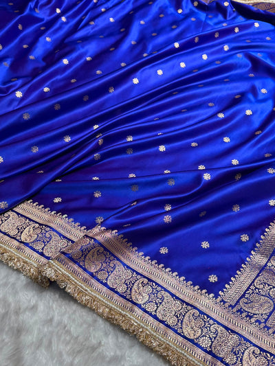 Banarasi Satin Katan Saree With Gotta Patti Boota Pattern in Royal Blue Shades SKGP127