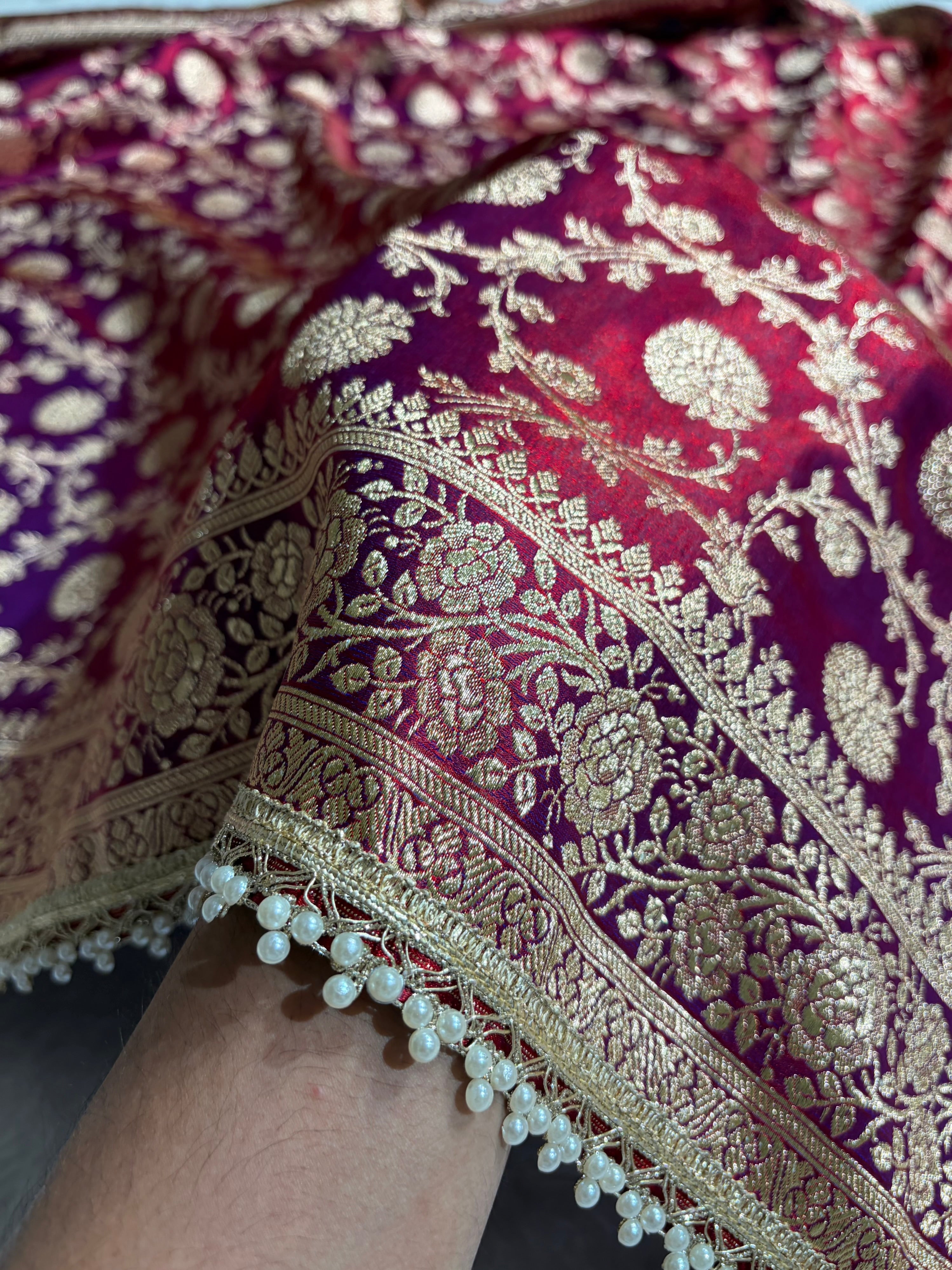 Banarasi Cross Magenta Satin Silk Saree with Gota Patti SSGP15