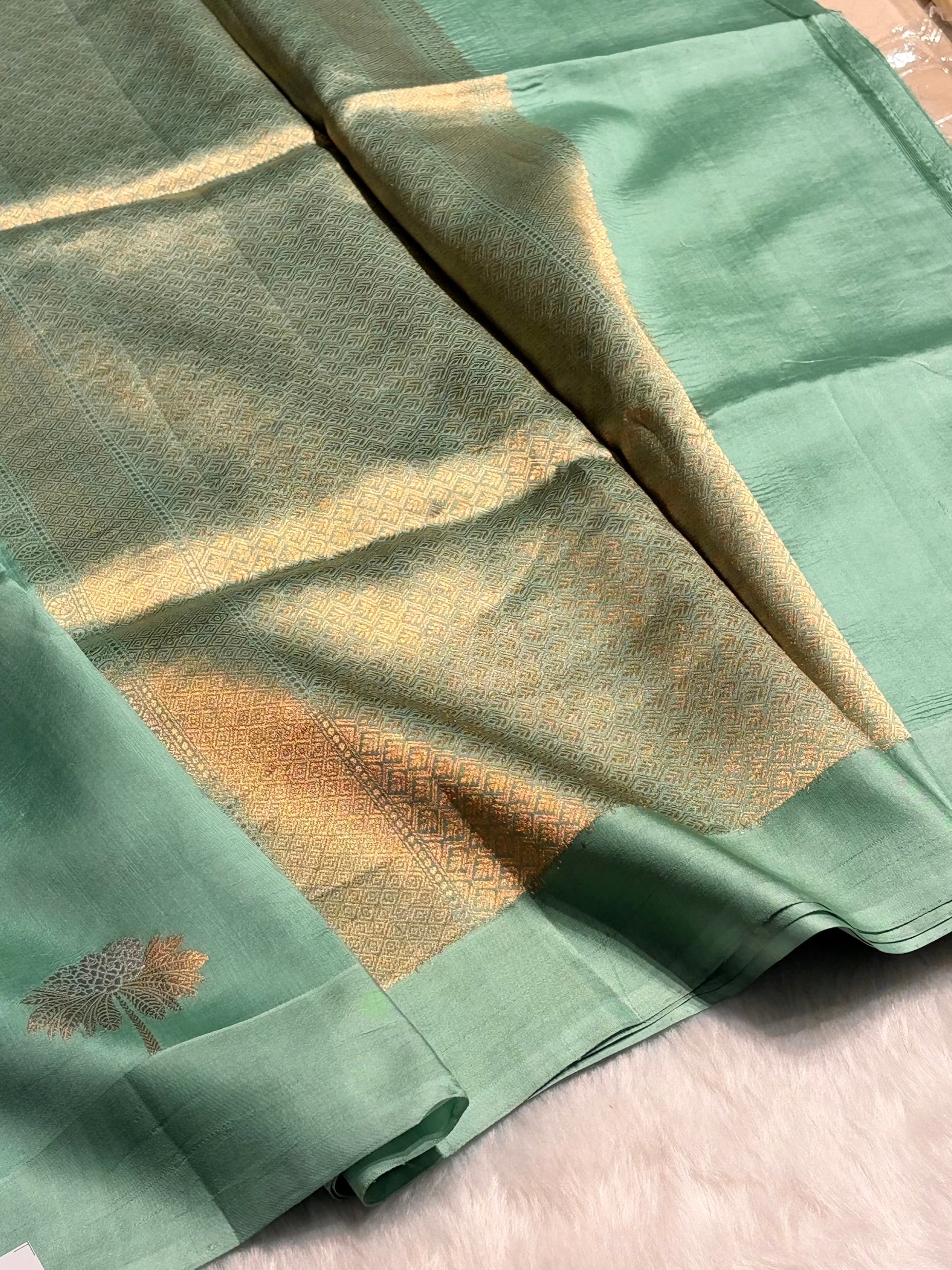 Sea Green Shades Meena Boota Handwoven Raw Mango Silk RM-43