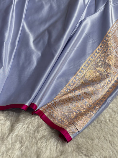 Powder Lavender Banarasi Jaal Satin Katan Silk Saree SK06