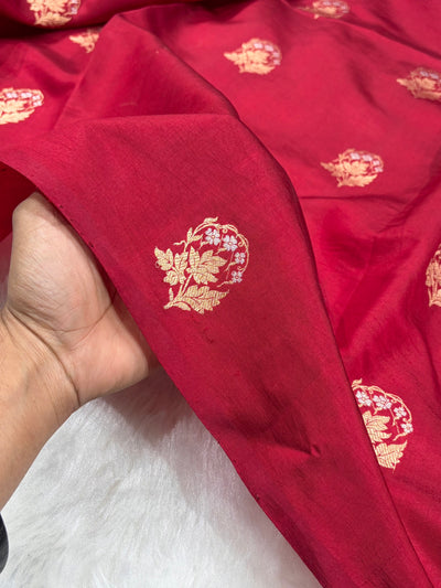 Banarasi Maroon Shades Minakari Boota Handwoven Pure Paper Silk Saree RM-92