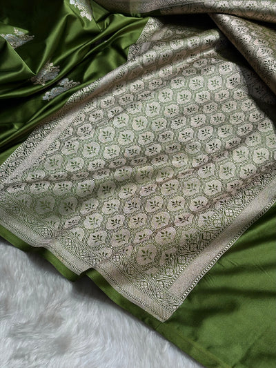 Mehendi Green Sona Rupa Floral Motif Mashru Silk Saree MCS50