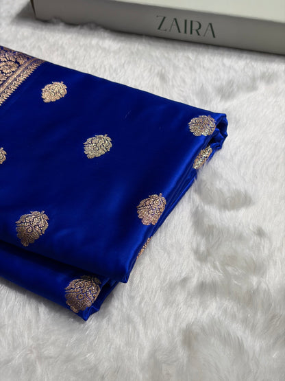 Royal Blue Booti Pattern Satin Katan Silk Saree SK65