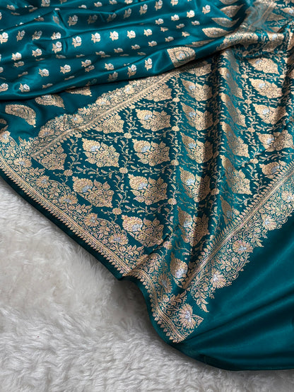 Banarasi Satin Silk Meena Boota in Rama Shades SS38