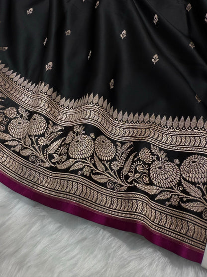 Black Shades Floral Boota Mashru Silk Saree MSM 73