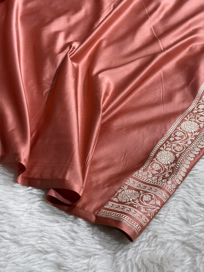 Peach Shades Banarasi With Floral Jaal Pattern Mashru Silk Saree MSM-130