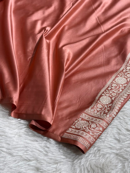 Peach Shades Banarasi With Floral Jaal Pattern Mashru Silk Saree MSM-130
