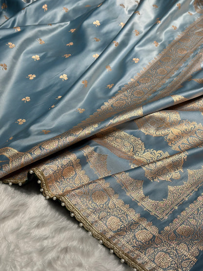 Sky Blue Booti Katan Silk With Gotta Patti Saree SKGP09