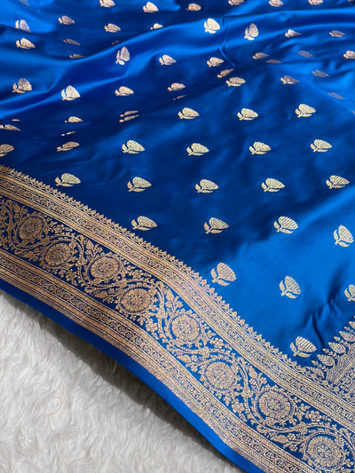 Banarasi Satin Katan Saree in Firozi Shades SK85