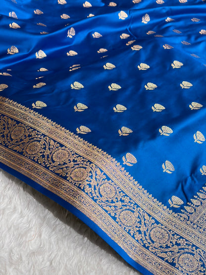 Banarasi Satin Katan Saree in Firozi Shades SK85