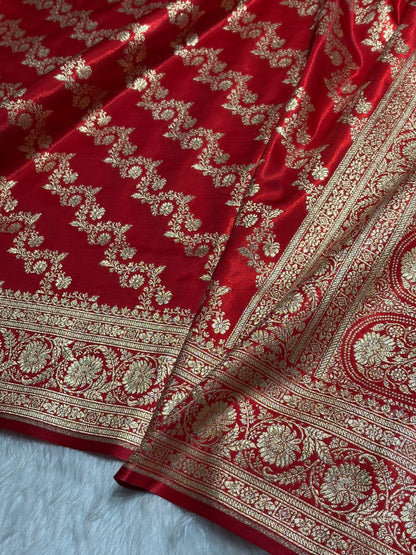 Ruby Red Shades Banarasi Satin Silk Saree SS32