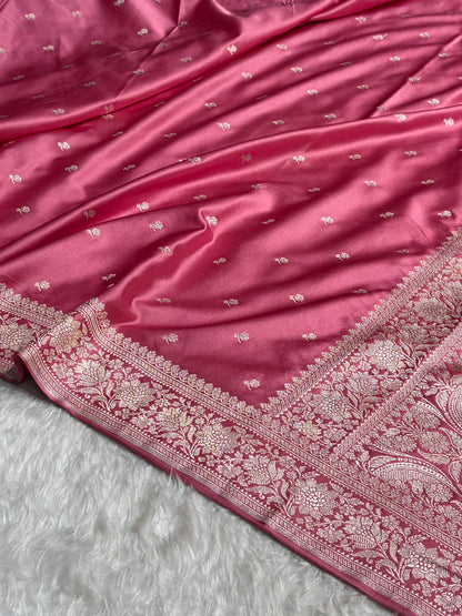 Baby Pink Shades Banarasi Booti Mashru Silk Saree MS67