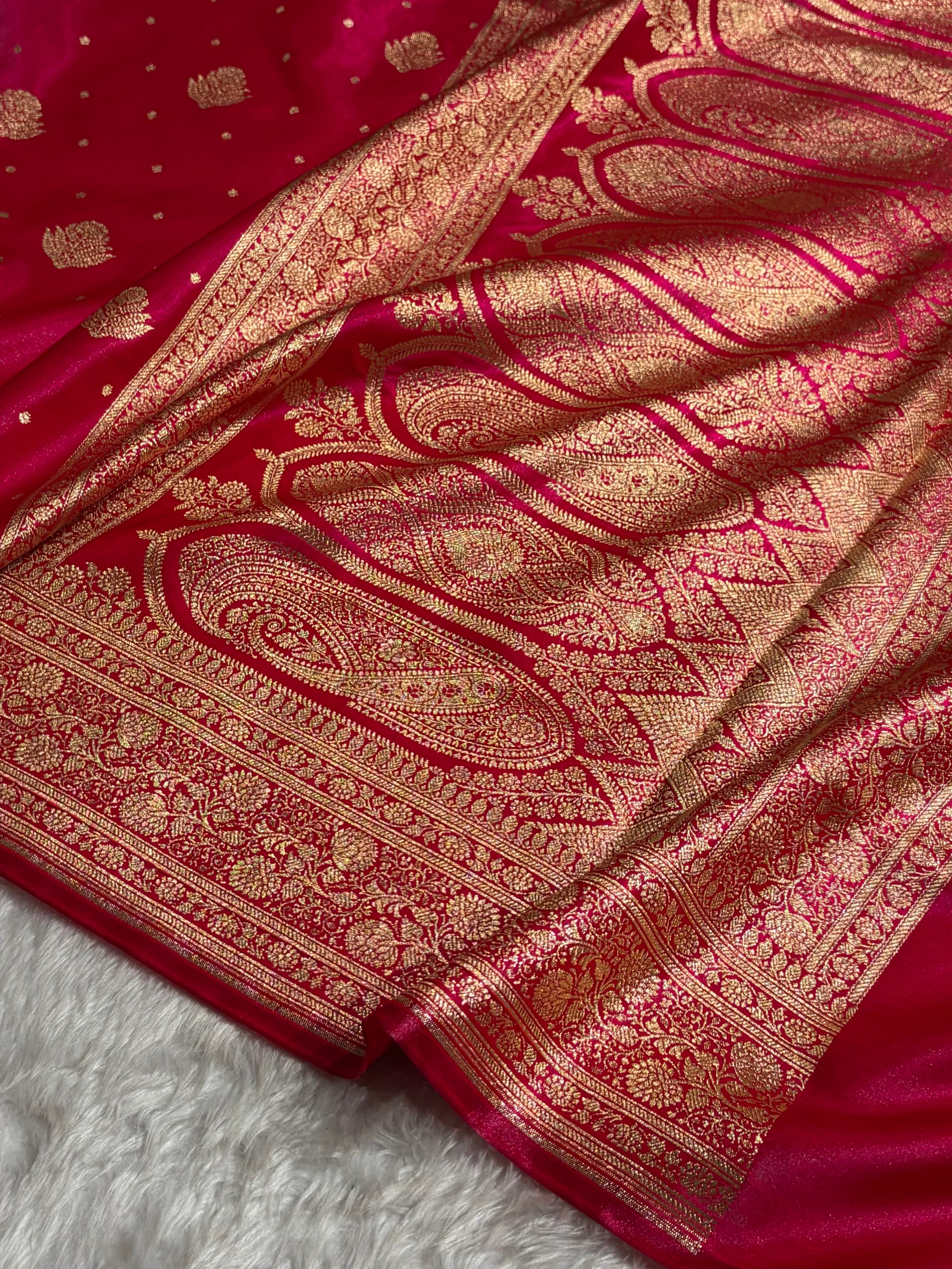 Banarasi Cross Rani Shades Booti Pattern Banarasi Satin Silk Saree SS59