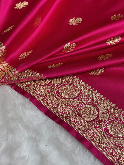 Rani Floral Boota Pattern Satin Katan Silk Saree SK71