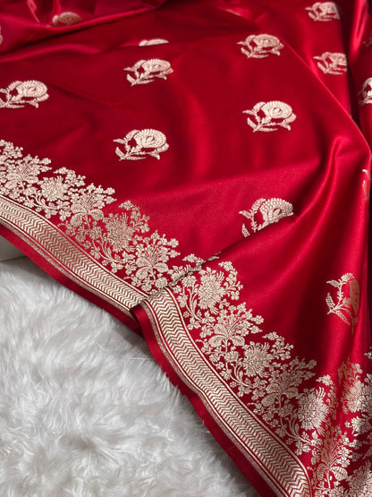 Maroon Shades Banarasi With Floral Border Mashru Silk Saree MSM-113