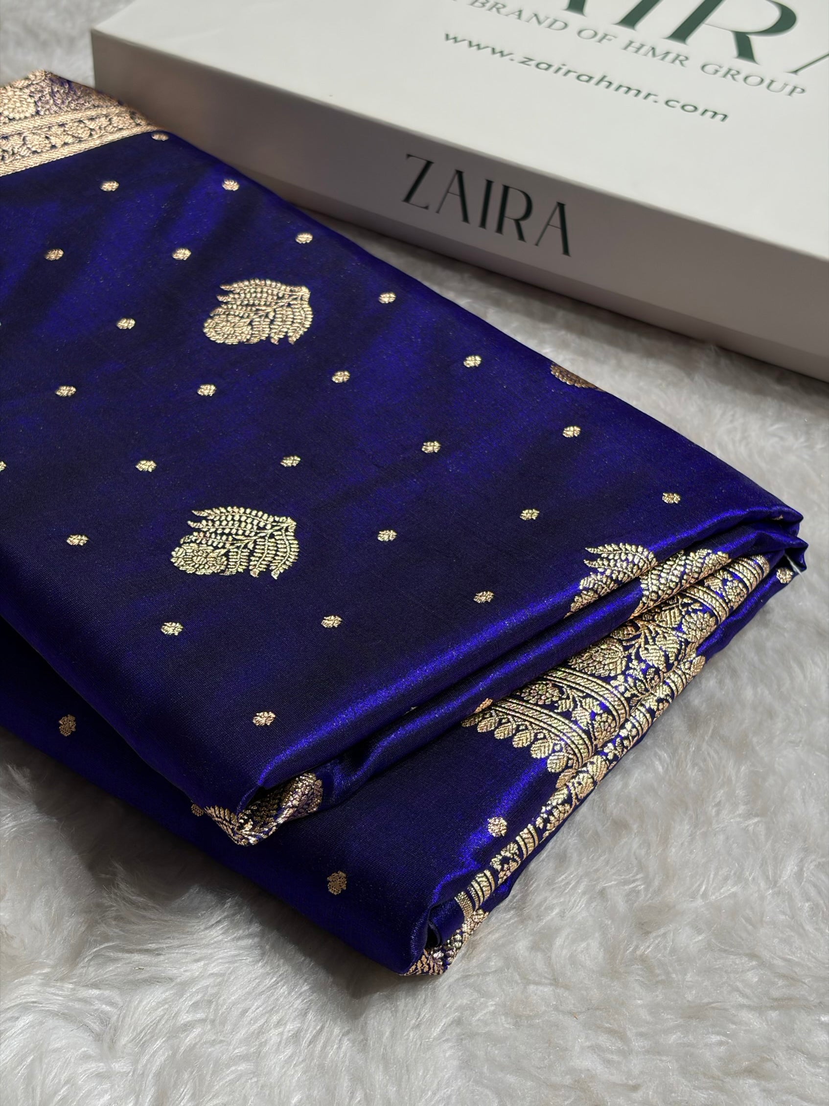Banarasi Royal Blue Shades Booti Pattern Banarasi Satin Silk Saree SS59
