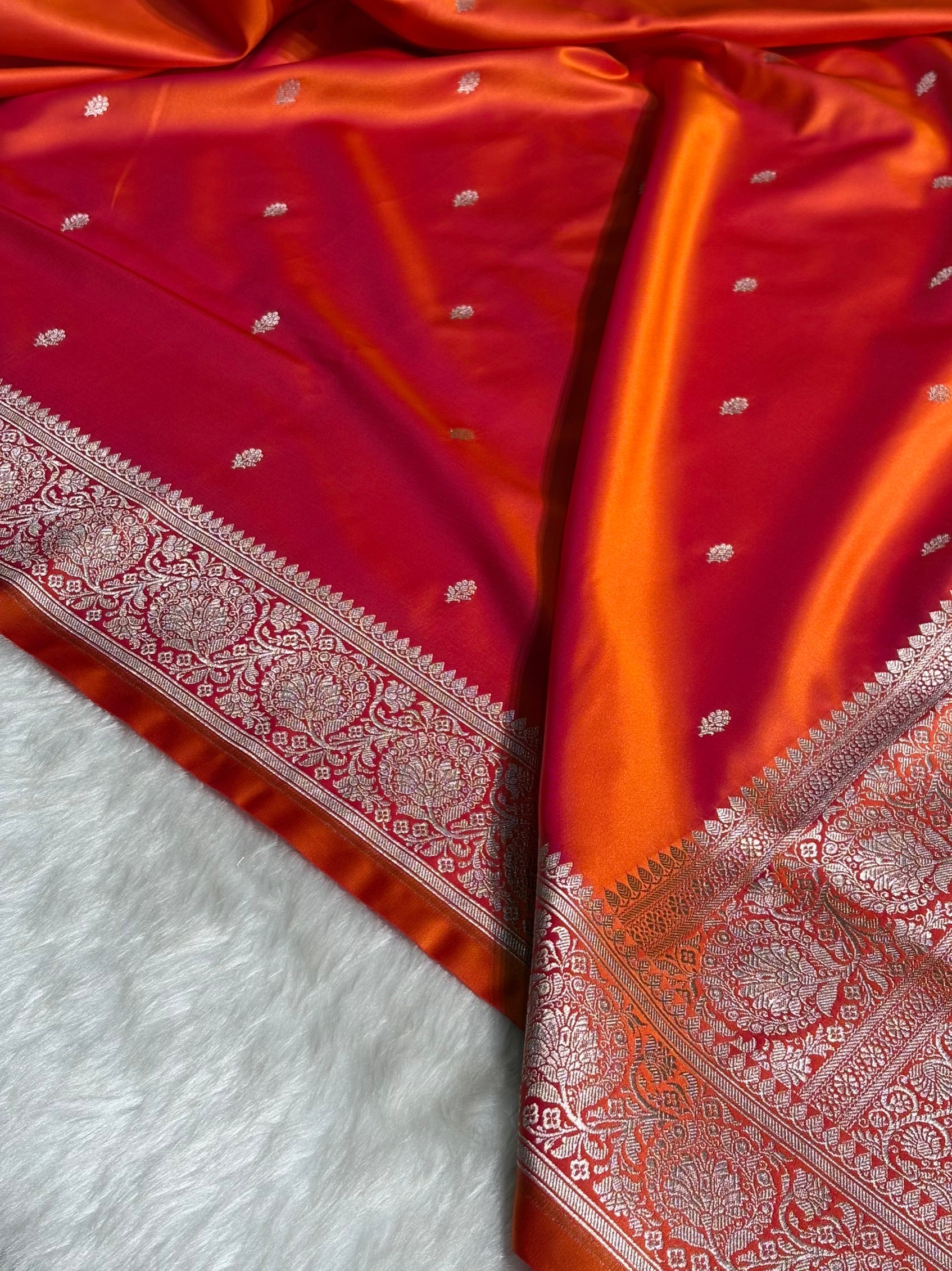Orange Floral Boota With Floral Border Mashru Silk Saree MSM-81