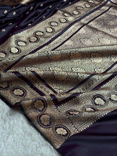 Dark Wine Booti Pattern Satin Katan Silk Saree SK54
