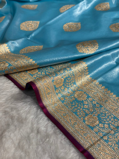 Ultra Light Weight Satin Silk Boota in Sky Blue Shades SS05