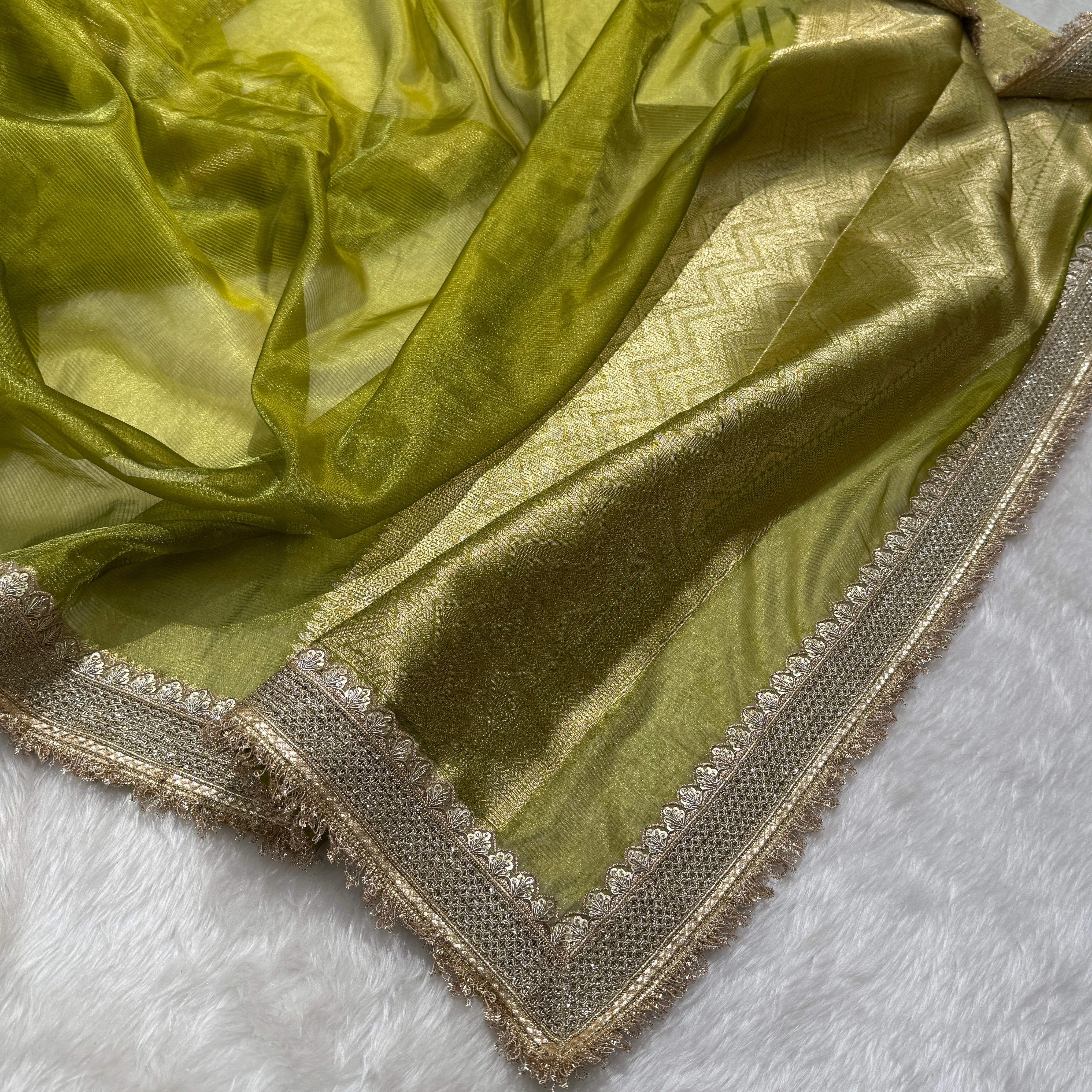 Semi Pure Tissue Silk Saree with Gotta Patti in Apple Green Shades TGP06