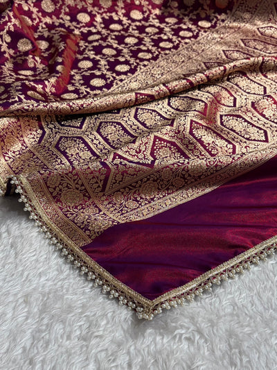 Banarasi Reddish Purple Satin Silk Saree with Gota Patti SSGP15
