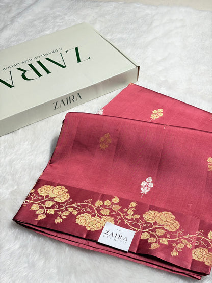 Dusty Peach Shades Meena Boota Handwoven Raw Mango Silk RM-26