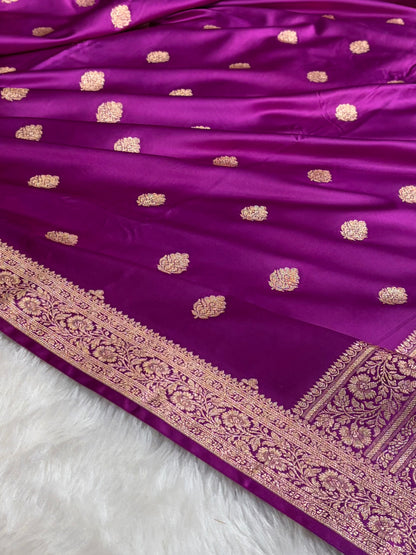 Dark Magenta Treditional Banarasi Booti Pattern Satin Katan Silk Saree SK65