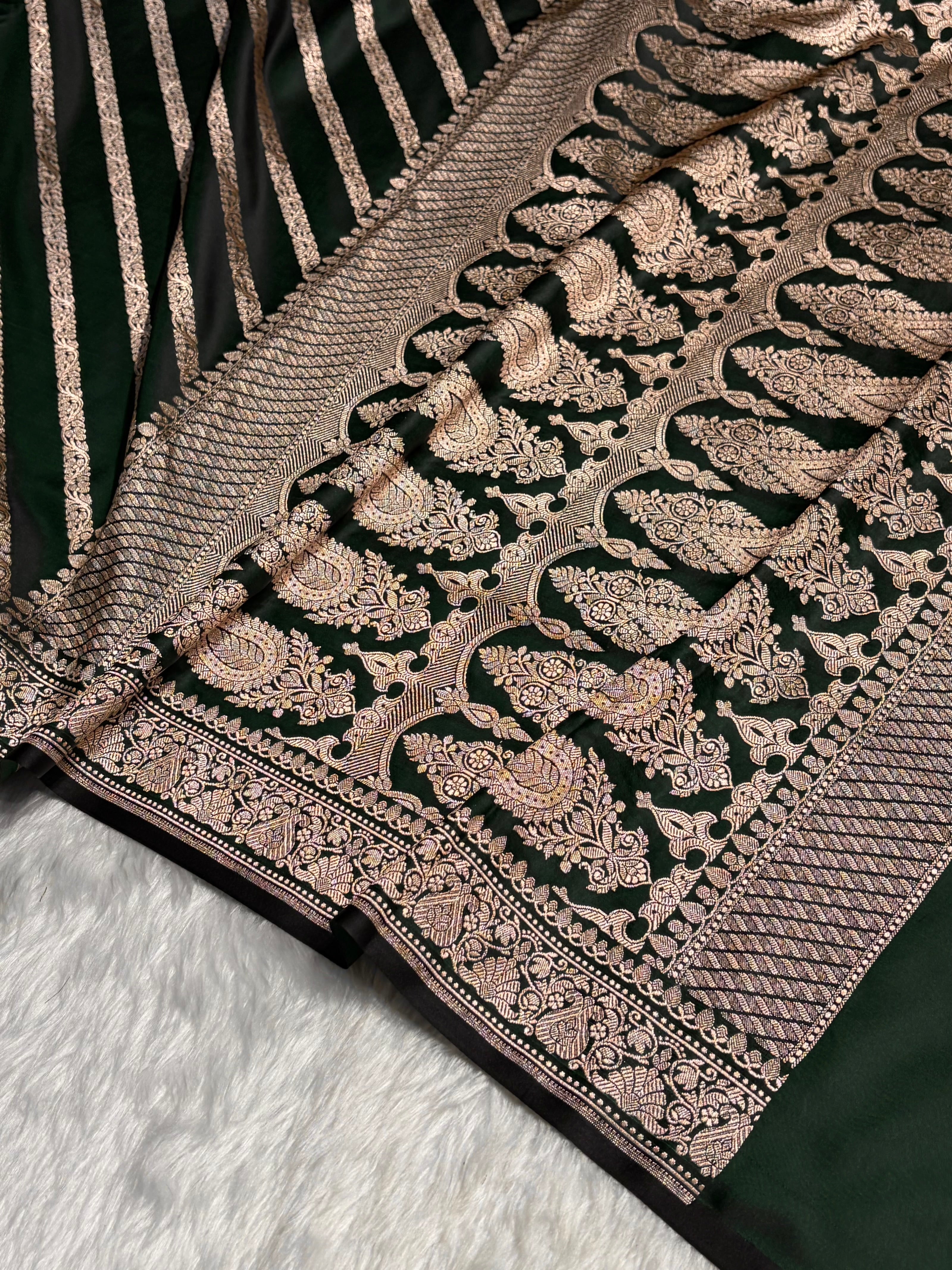 Bottle Green With Floral Border Mashru Silk Saree MSM-98