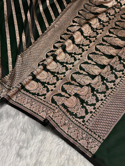 Bottle Green With Floral Border Mashru Silk Saree MSM-98