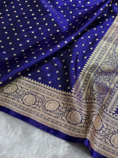 Banarasi Royal Blue Shades Booti Pattern Banarasi Satin Silk Saree SS53
