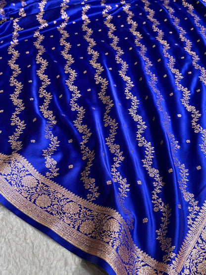 Banarasi Satin Katan Saree With Boota in Royal Blue Shades SK108