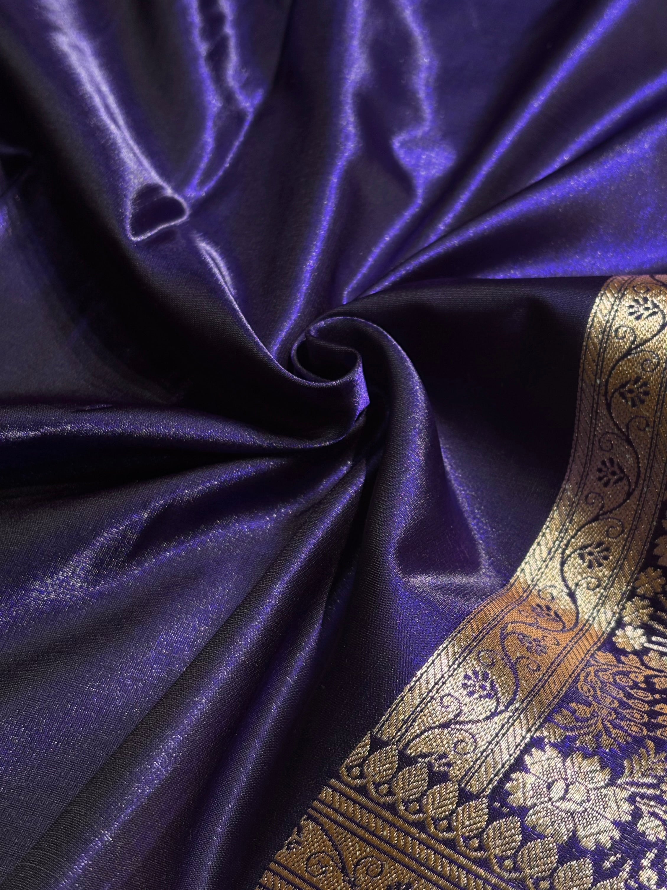 Royal Blue Shades Banarasi Satin Silk Saree SS33