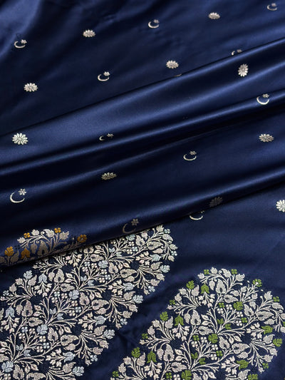 Peacock Shades Banarasi With Floral Minakari Pattern Mashru Silk Saree MSM-131