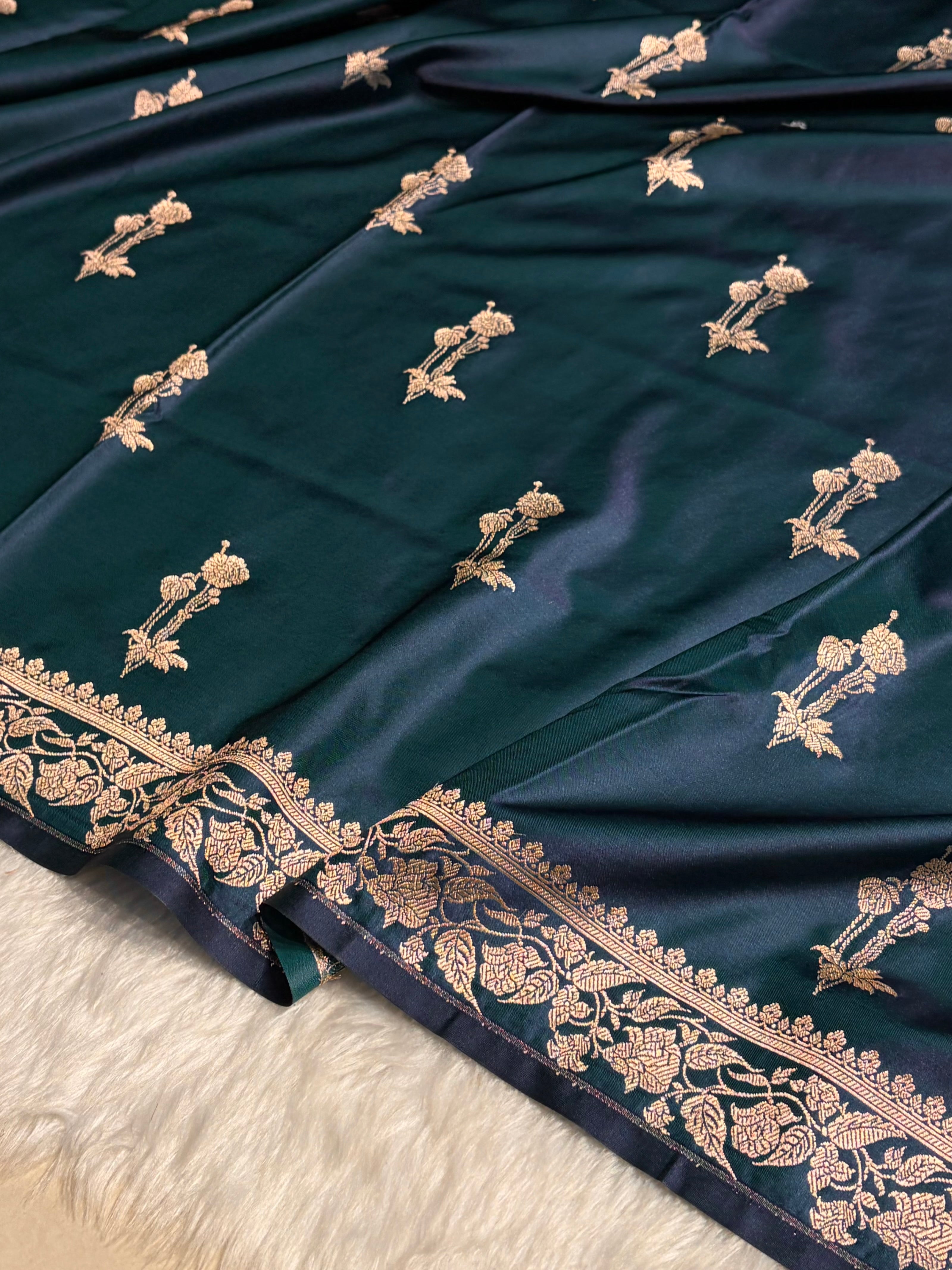 Peacock Boota With Floral Border Mashru Silk Saree MSM-92