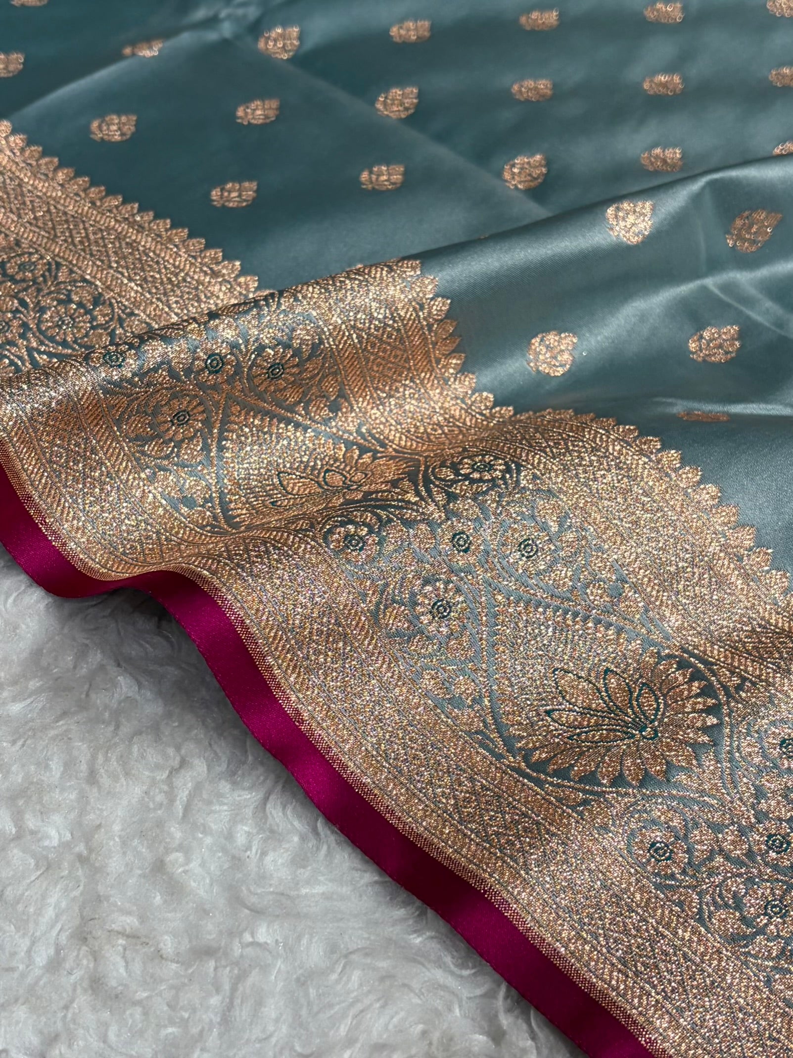 Banarasi Turquoise Shades booti Katan Silk saree SK10