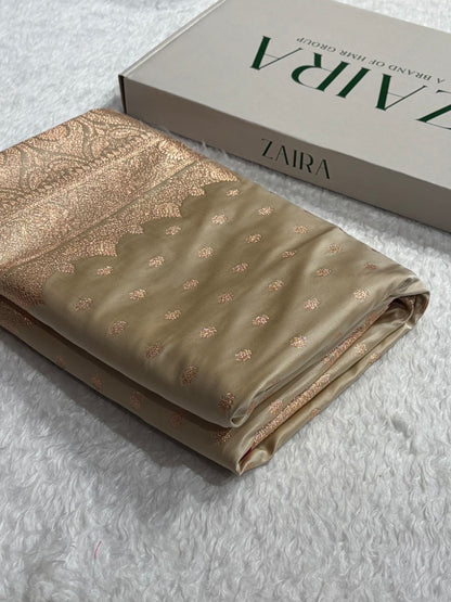 Light Beige Shades Booti Katan Silk Saree SK07